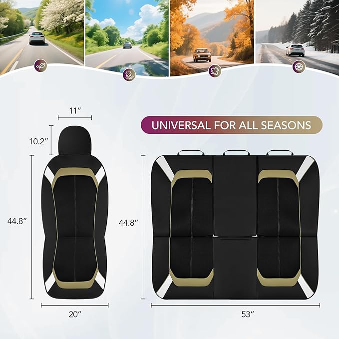 PIC AUTO Car Seat Cover – Silver & Beige Leather with Breathable Mesh Seat Cover for Cars, Stylish Two-Tone Leather Full Set Seat Covers, Universal Fit, Durable for SUV, Truck, Sedan, Vehicles