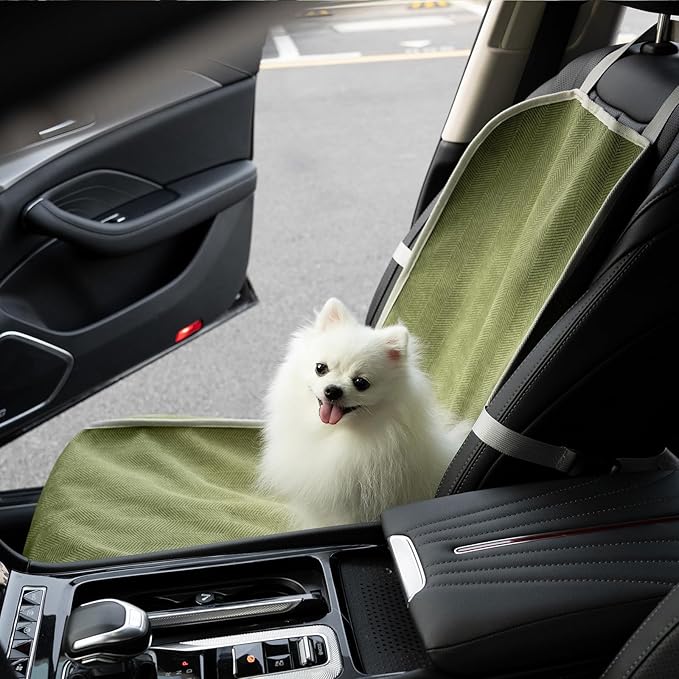 FUNNYFUZZY Chenille Dog Car Seat Cover for Pets, Waterproof Car Seat Protector with Nonslip Bottom, Scratchproof Soft Dog Seat Cover for Car, Truck and SUV, Front Seat(Green, 17.7''W x 18.1''L×21.3"H)