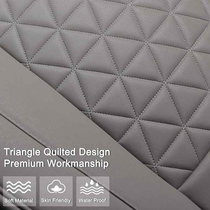 Black Panther Luxury PU Leather Rear Car Seat Cover Adjustable Length (49-55'') Back Bench Seat Protector Fits 90% Standard Two-seat Rear Row, for Seat Bottom Only, Triangle Quilted Design, Gray