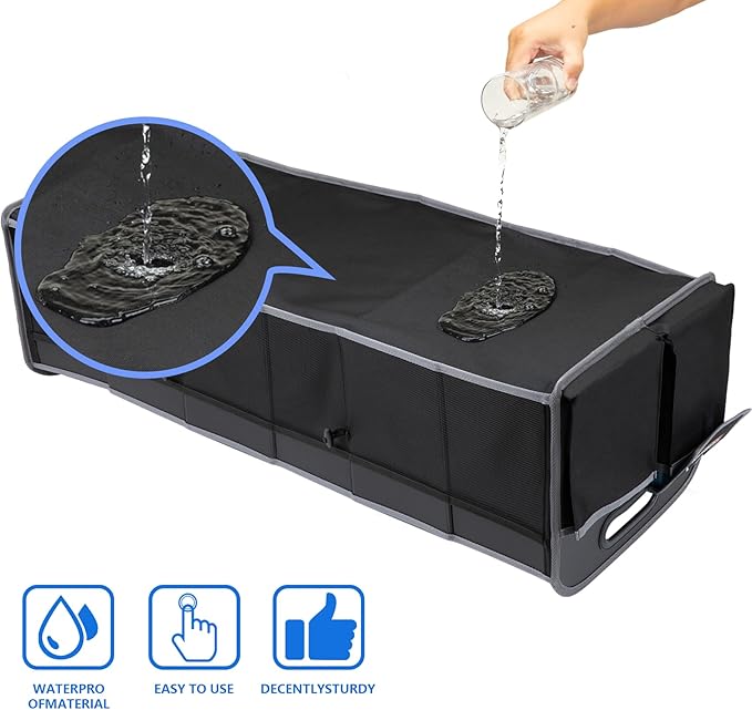 M KARMATER Car Trunk Organizer,Machine Washable PP Materials 3 Compartments Car Storage,95L Waterproof Polyester Cars Accessories Organizer and 6 Pockets, Suitable for SUV, Minivan, Truck(Black)