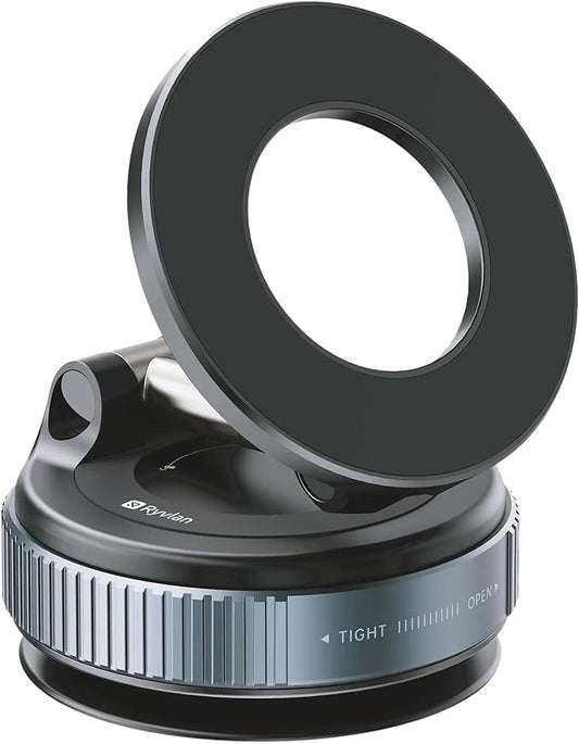 Ryvlan Carmount Vacuum Magnetic Phone Mount for Car– Magsafe Suction iPhone Stand, Content Creator Phone Holder & Car Mount, iPhone Holder for Dashboard & Windshield, Suction Cup Samsung Stand