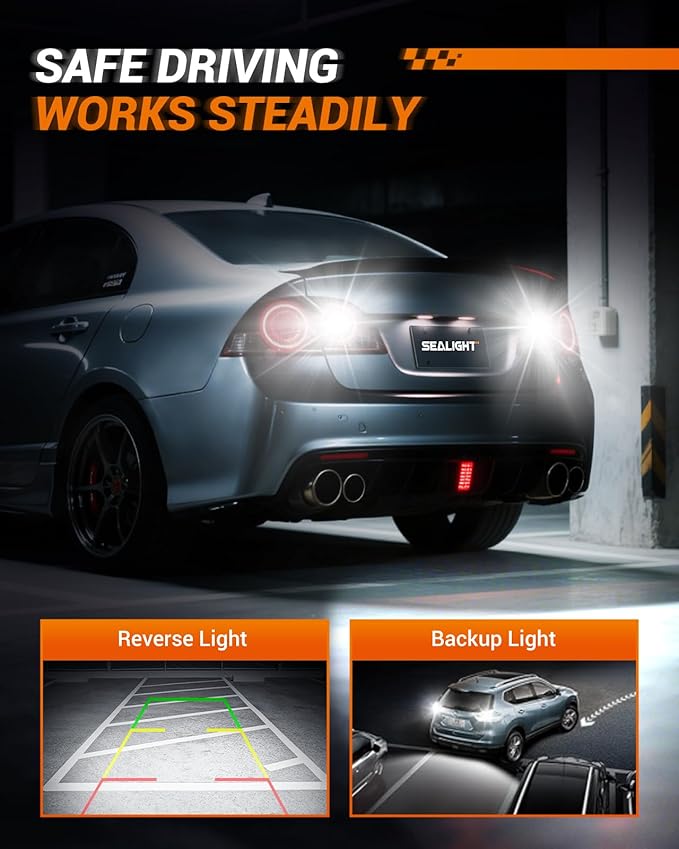 SEALIGHT 921 LED Bulb Reverse Light 500% Super Bright T15 Reverse Light Bulb 3030-SMD Chipsets Canbus Error Free 906 W16W 922 912 921 LED Bulb for Backup Lights, 6000K White Pack of 2