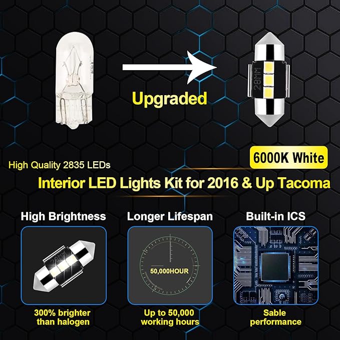 EASY EAGLE Super Bright 6000K White LED Interior Lights Bulbs - for Toyota Tacoma 2016 2017 2018 2019 2020 2021 2022 Accessories - Kit Package Include 9 LED Lights+ Install Tool