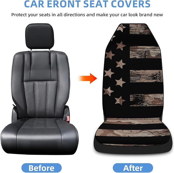 2 Pcs Premium Black Flag Car Seat Cover, Breathable & Washable Car Seat Covers Full Sets, Fashionable Printed Seat Covers for Cars Interior, Universal Fit for Most Cars, Sedan, Truck, SUV