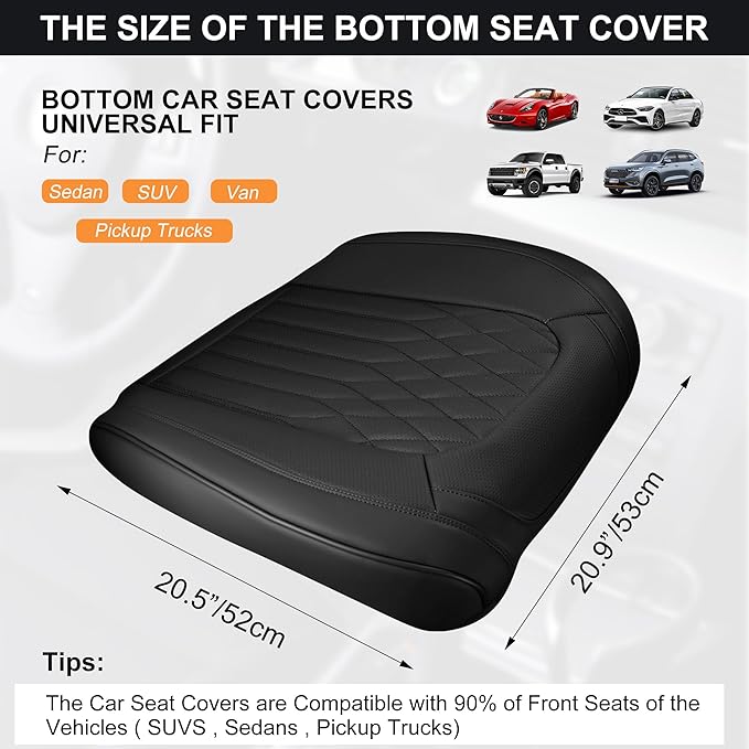 Black Car Seat Cover 2 Pack, Universal Leather Front Seat Covers Bottom Protector, Anti-Slip and Full Wrapping Edge Compatible with Most of Vehicles - SUVs/Sedans/Pickup Trucks