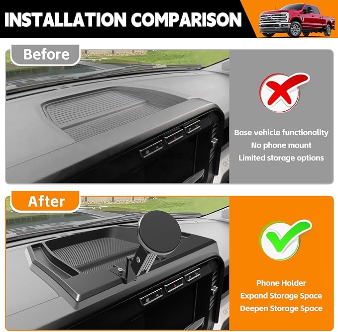 8”Screen Dashboard Phone Holder Compatible with 2023-2026 Ford Super Duty XL F250 F350 F450 Center Console Organizer Dash Tray Phone Mount for 2024 Super Duty Accessories(F250-450 2023-2026)