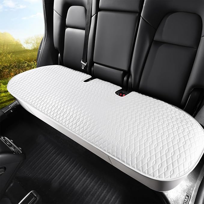 SanQing Car Seat Cover Luxury Napa Leather Rear Seat Covers for Model Y Car Seat Bottom,Original White Color Heavy Duty Seat Cushion Protector Without Backrest (White Rear, Model Y)
