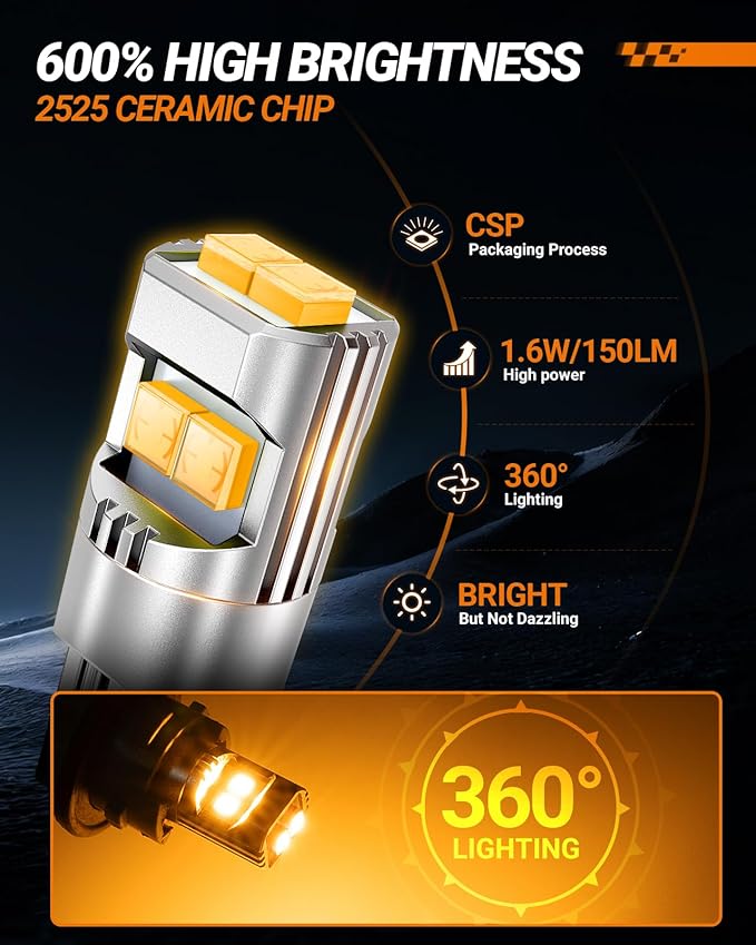 SEALIGHT 194 LED LightBulb 6000K,Amber,Pack of 4