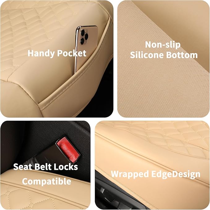 2pcs Car Seat Covers for Upgrade Leather,Car Seat Protector Water Proof Material,No Slip Soft,Side Wrapping,Bottom Seat Covers Universal for Most Automotive,Vans,Trucks,Suvs (Beige)