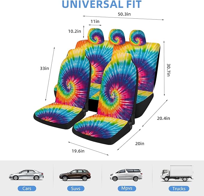 2 Pcs Premium Colorful Circle Car Seat Cover, Breathable & Washable Car Seat Covers Full Sets, Fashionable Printed Seat Covers for Cars Interior, Universal Fit for Most Cars, Sedan, Truck, SUV