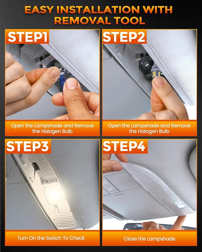 BANGO 24 Pieces Car LED Interior Light Bulbs, Non-Polarity Design with Removal Tool, Suitable for Car Dome Map Door Trunk License Plate Lights, Etc. (Warm White)