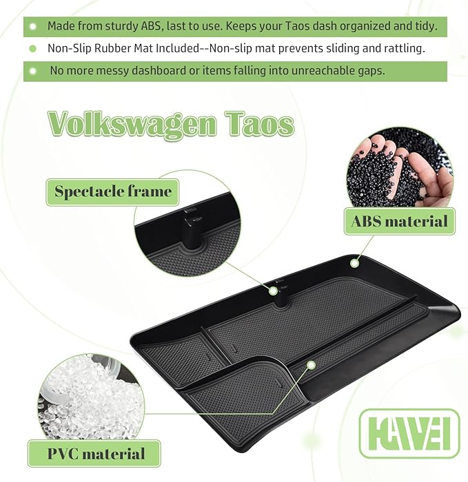 Dash Storage Tray Compatible with Volkswagen Taos 2022 2023 2024 Interior Accessories, Center Console Dashboard Mounted Organizer Sunglass Holder Non Slip Pad Behind Screen Black (Not for 2025)