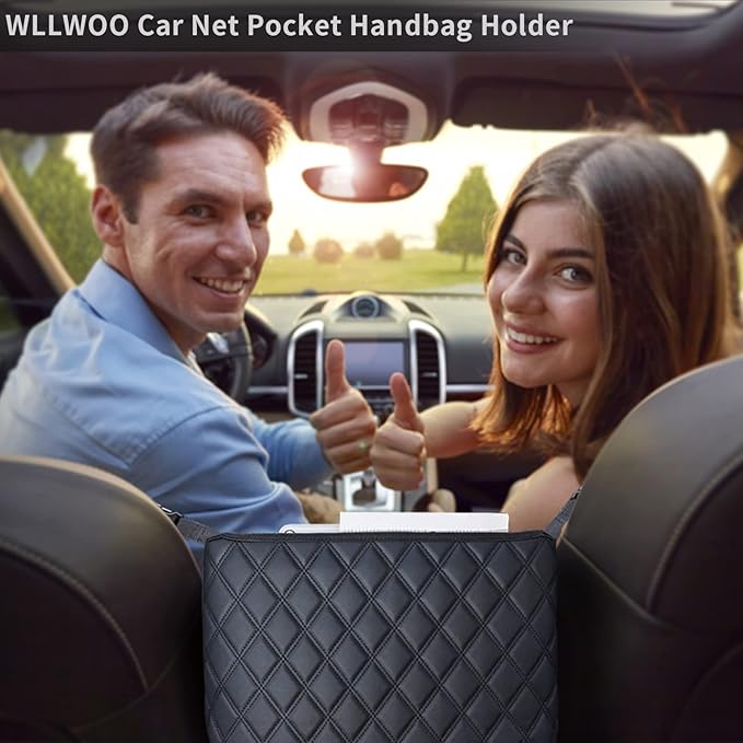 WLLWOO WLLWOO Car Net Pocket Handbag Holder Between Seats Back Storage Organizer Purse Holder for Console Front Seat Storage Barrier