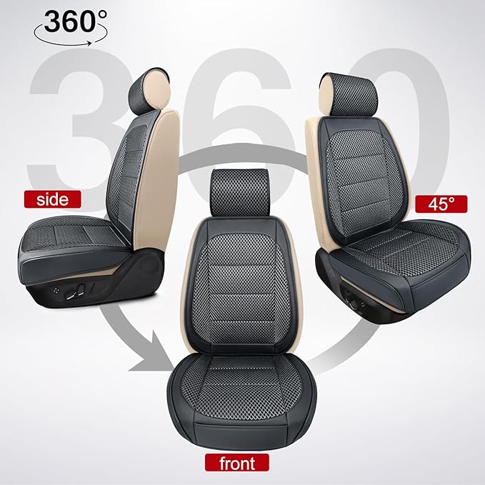 1 Pack Ventilated Cooling Car Seat Cover for Summer, 3D Air Mesh Breathable Leather Front Seat Protector with Storage Pocket, Universal Fit Non-Slip Seat Cushion for Car Truck SUV(Black)