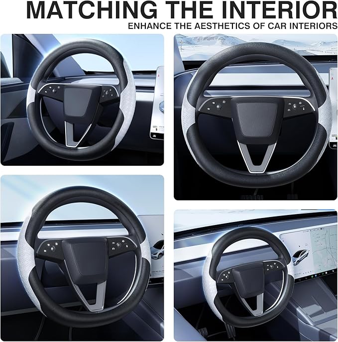 Nappa Leather Steering Wheel Cover - for Tesla Model 3/Y 2016-2025 2026 Juniper/Highland - Breathable Non-Slip Model 3/Y Steering Wheel Protector - Enhance Driving Experience and Interior Aesthetics