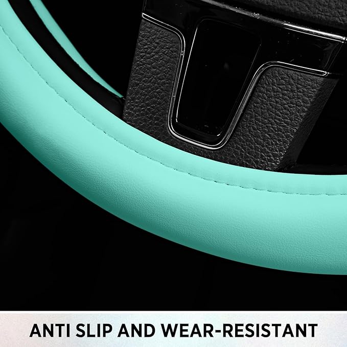 Road Comforts Steering Wheel Cover, Glitter Bling Leather Wheel Cover, Universal Fit 14.5"-15.5" Steering Wheels for Women & Girls, Anti-Slip Car Wheel Protector for Cars, Trucks, Vans, SUVs-Mint