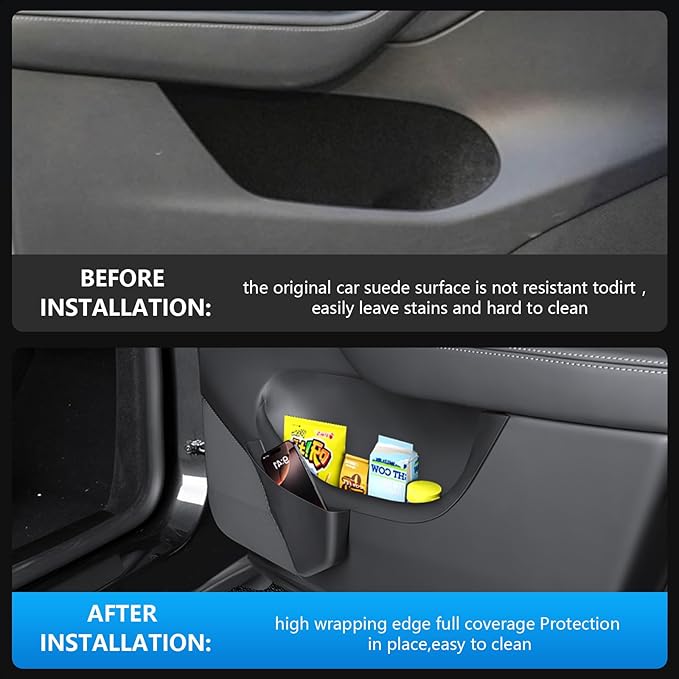 Door Storage Organizer Set for Tesla Model Y Juniper 2025 2026, 4 Pieces, Front & Rear Door Pocket Trays