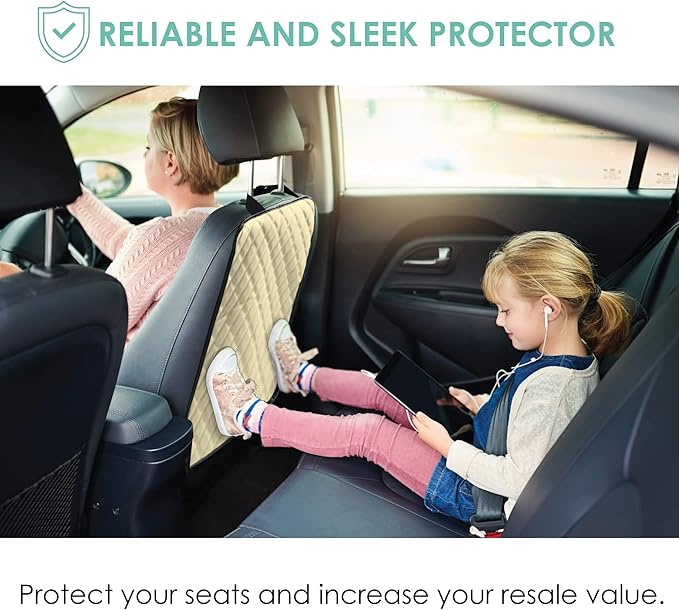 FH Group Faux Leather Auto Seat Back Kick Protectors, Heavy Duty Car Kick Mat for Kids –2-Pack Diamond Stitched Back Seat Protector, Waterproof Protection, Easy to Clean