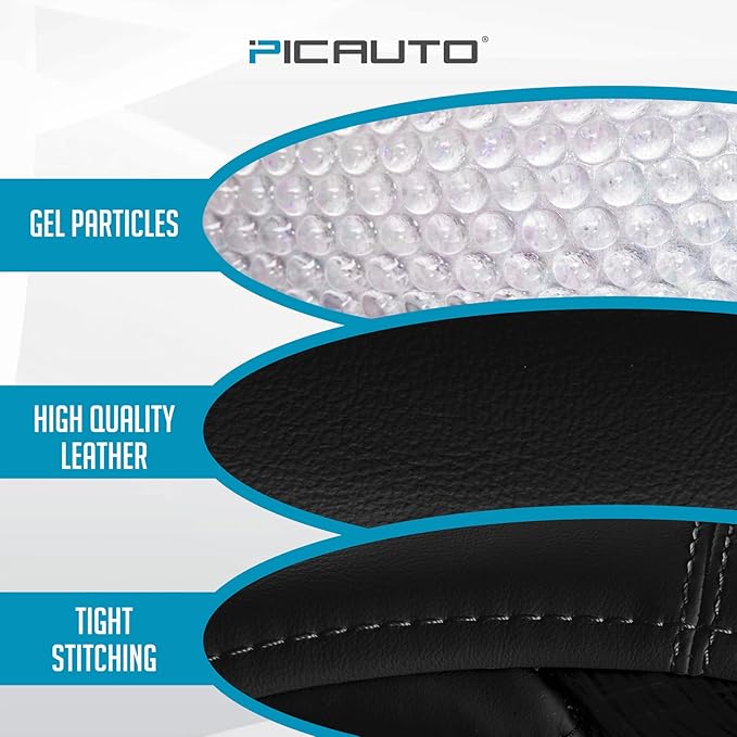 PIC AUTO Steering Wheel Cover, Glitter Gel Particles & Black Luxury Leather Car Steering Cover, Universal Fit 14.5"-15.5" Anti-Slip Car Wheels Cover for Girls & Women