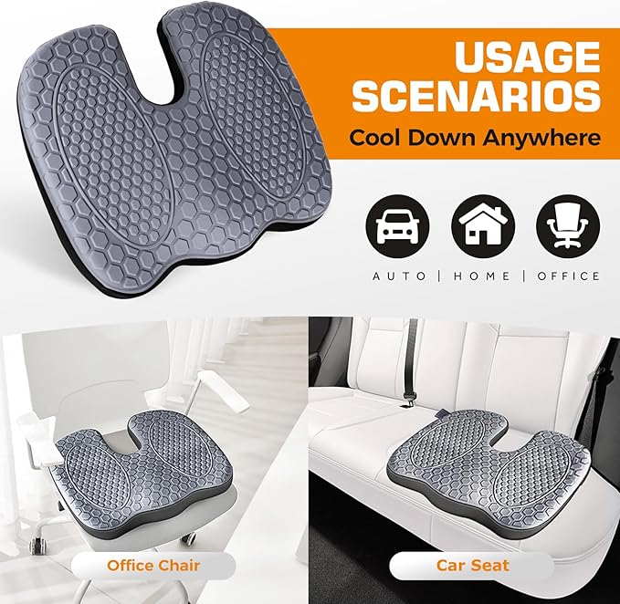 Kingfun Seat Cushion - Foam Seat Cushion for Office Chairs & Car Cooling Gel Memory - Seatssciatica & Hip & Coccyx Pain Relief Desk Chair Cushion for Long Sitting Office Workers, Gaming, Car Drivers