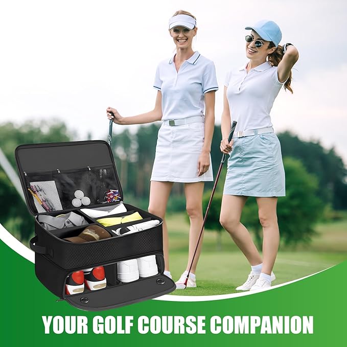 Organizer Bag,2 Layer Golf Trunk Organizer,Golf Gifts for Men with Separate Ventilated Compartment,Waterproof Car Trunk Locker for Balls, Tees, Clothes,Accessories,Valentines Day Gifts
