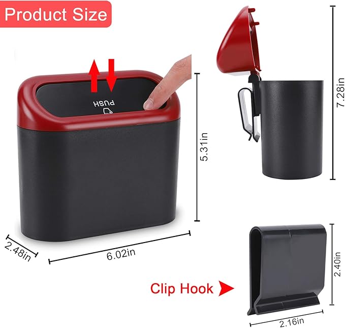 Accmor Car Trash Can with Lid, Mini Vehicle Dustbin Garbage Organizer Bin Holder, Portable Hanging Wastebasket Container for Auto, Home, Office (Red)