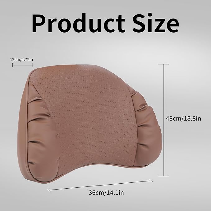 Lumbar Support Pillow for Car Seat, Memory Foam Leather Lumbar Pillow for Lower Back Pain Relief - Back Cushion for Driving - Chair Support for Office Chair, Gaming Chair, Brown, 1 Pack