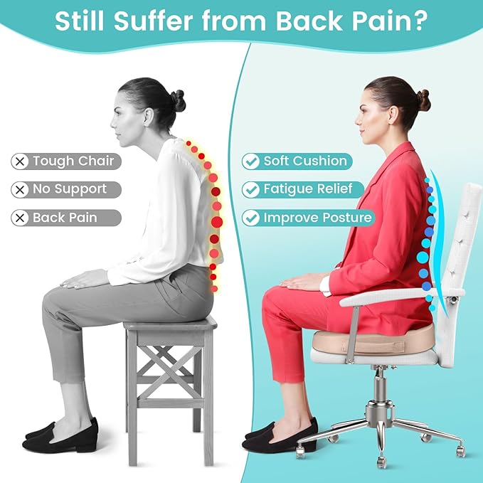 Office Chair Seat Cushion, Cooling Gel Enhanced Memory Foam Cushion for Long Sitting - Back, Sciatica, Coccyx, Tailbone Pain Relief Pillow - for Office, Gaming, Car, Wheelchair - Khaki, X-Large