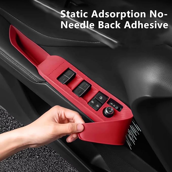 Temmis 4PCS Car Door Window Switch Panel Cover for Toyota Camry 2018-2025, Auto Interior Decor Accessories Armrest Trim Silicone Style Kit-Red (Seats Without Memory Function)