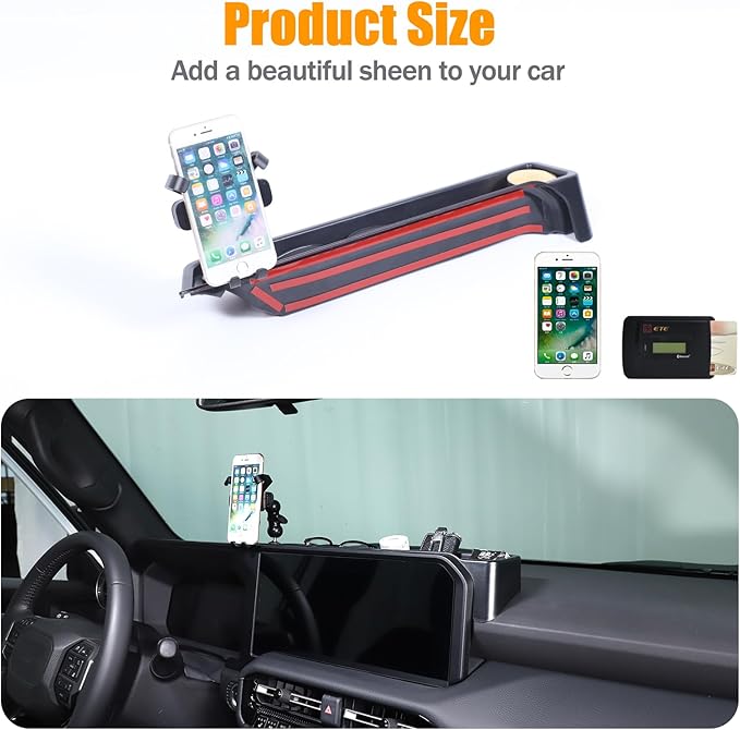 LLKUANG Center Console Dash Organizer Tray Compatible with Toyota Land Cruiser 250 Prado 2024 2025+ Navigation Screen Rear Insert Auxiliary Storage Box,Phone Holder Accessories (Style B)