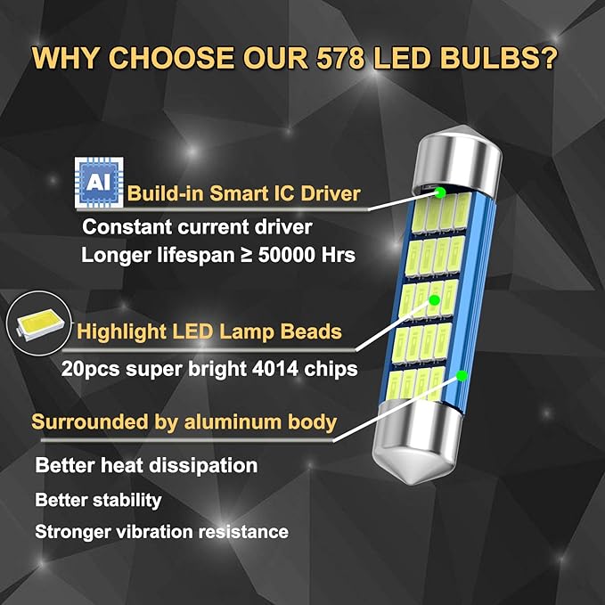 XINYANG 2PCS 578 Festoon LED Car Bulb 41mm 42mm 1.65in 211-2 Led Light Bulb Extremely Bright 20-SMD 4014 Chipsets Canbus Error Free 212-2 LED Lamp for Car Map Dome License Plate Lights,Green