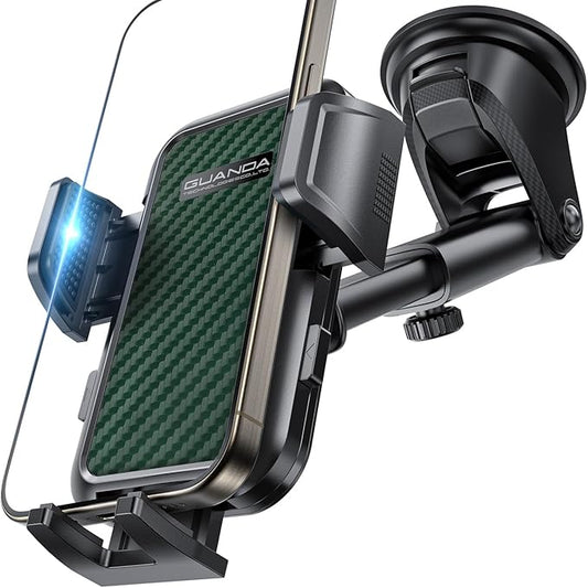 [2025 New] Dashboard Phone Holders for Your Car [Military Grade Stable] Phone Holders for Your Car, Non-Slip Silicone Carbon Fiber Car Phone Mount, Rotatable Suction Cup for All Phone, Green