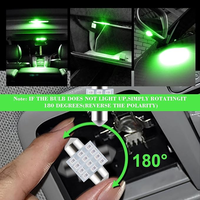 24 Pieces Dome Light LED Car Interior Bulb Kit Set 194 T10 DE3175 578 31mm 42mm Bulbs Interior Replacement Lights for Car Map License Plate Door Side Marker Cornering Trunk Light - Green