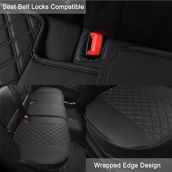 Black Panther Luxury PU Leather Rear Car Seat Cover, Compatible with Compact,Small and Medium Vehicles, Adjustable Length 49-55'', Diamond Pattern Embroidery (Black)