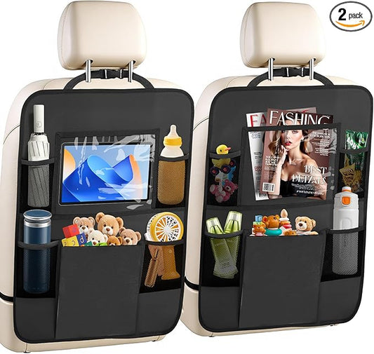 2 Pack Car Backseat Organizer with Touch Screen Tablet Holder,6 Storage Pockets Protectors Kick Mats,Car Back Seat Cover Protector Travel Accessories for Kids