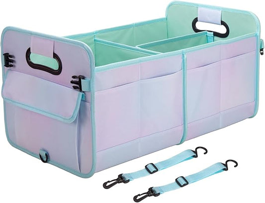 Trunk Organizer For Suv&Sedan,Car Organizers&Storage, Waterproof Collapsible & Adjustable Straps,70L Sturdy Car Organization for Car Accessories,Tools,Sundries,2-3Compartment(Colorful Green)