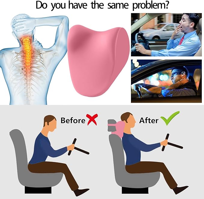 Car headrest Pillow, Car Neck Pillow for Driving and Neck Support Pillow for car headrest, Pink car seat Pillow Head Rest Pillow for car Driving seat with Memory Foam