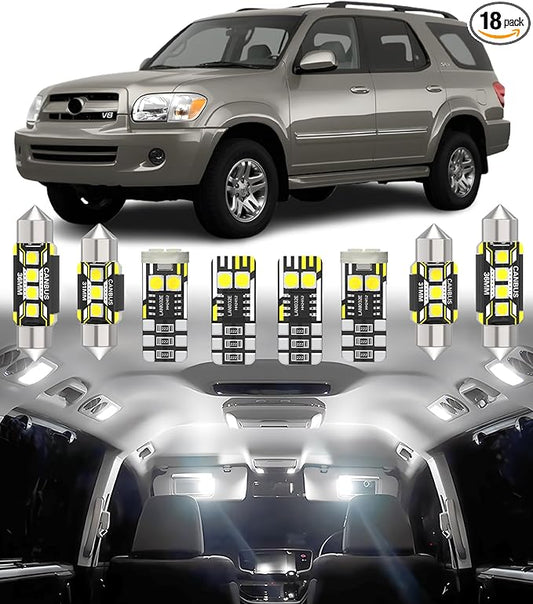 BMT xms Car Interior LED Light Replacement for Toyota Sequoia 2001-2007,6000K Super Bright Interior Light Bulbs Package, 18pcs