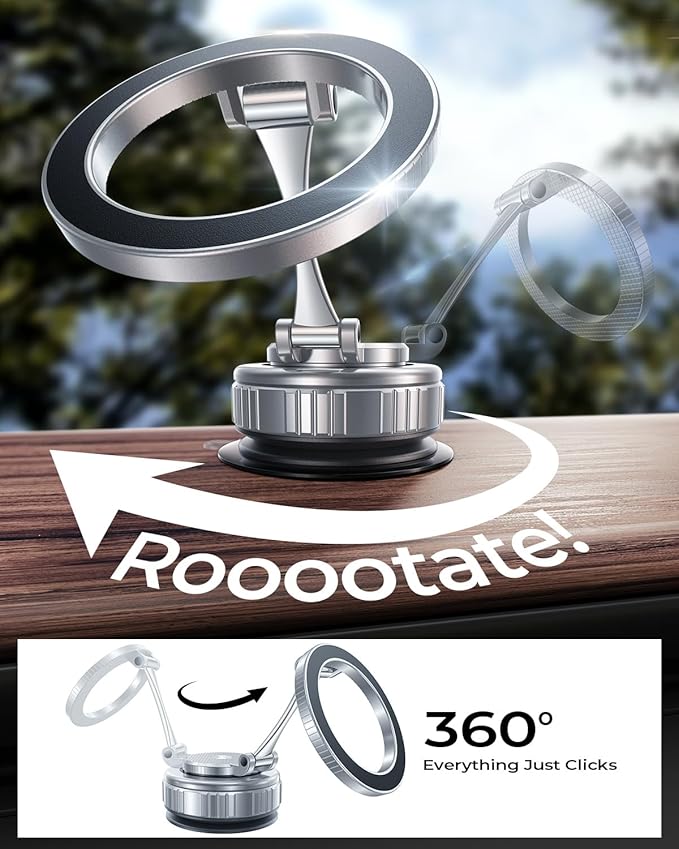 2026 Upgraded Vacuum Magnetic Car Phone Holder [89+LBS Suction/2800gf Magnet], Suction Cup Phone Mount, Ultra-Strong Magnetic Stand for Car/Mirror/Gym/Kitchen/iPhone17 16 15 14 13 12, Silver