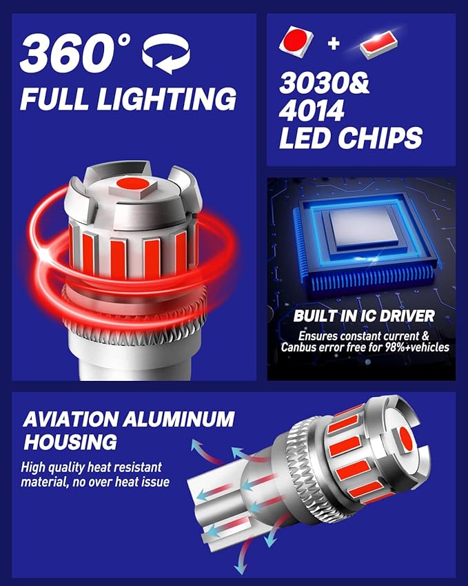 AUTOONE 194 LED Bulb Red, 300% Brighter T10 168 2825 W5W LED Bulbs for License Plate Light Dome Map Door Courtesy Interior Car Lights, Pack of 2