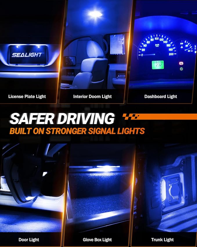 SEALIGHT 194 LED Bulb Blue, License Plate Light, Dome Light, T10 168 2825 W5W 3030 Bright Chips Wedge for Replacement Map Trunk Door Courtesy Dash LED Light Bulb,Pack of 10