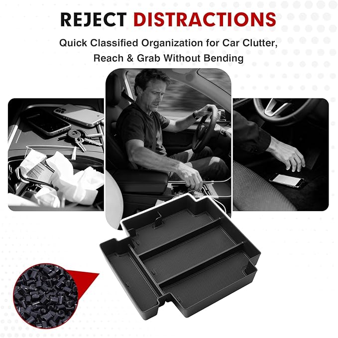 Autorder Center Console Organizer for 2021-2026 Chevy Chevrolet Tahoe/Suburban/GMC Yukon Accessories Armrest Storage Box Secondary Insert Tray with Anti-Slip Mat(Only for Power-Sliding Console)