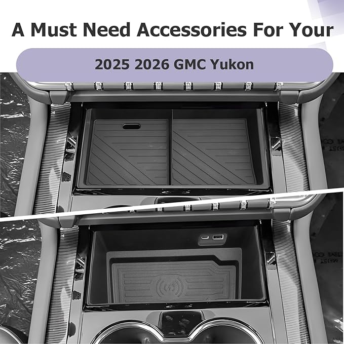 LUWU Center Console Organizer Tray for 2025 2026 GMC Yukon Open Pocket Organizer Storage Hidden Secret Compartment 2-Layer (Not for Yukon Denali/Ultimate)