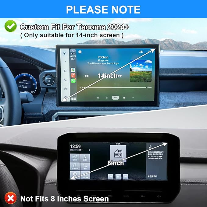 Dashboard Tray for Toyota Tacoma 2024 2025 & 24 25 4Runner (Only for 14 inch Screen) Car Interior Accessories Center Console Organizer Hidden Behind Display Screen Storage Box with Anti-Slip, Black