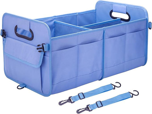 Trunk Organizer For Suv & Sedan,Car Organizers and Storage, Waterproof Collapsible & Adjustable Straps,70L Sturdy Car Organization for Car Accessories, Tools,Sundries,2-3Compartment（Blue