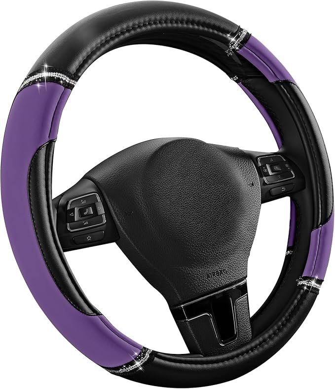 Road Comforts Leather Steering Wheel Cover - Made with PVC Leather - Anti-Slip, Universal Fit 14 1/2 inches to 15 inches - Purple