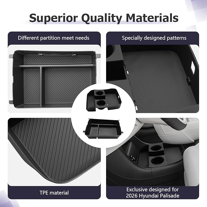 LUWU 2026 Palisade Accessories for 2026 Hyundai Palisade Accessories Palisade LX3 Lower Center Console Organizer, Armrest Console Tray Storage Box Black 2-Pack (Only for 7-Seat)