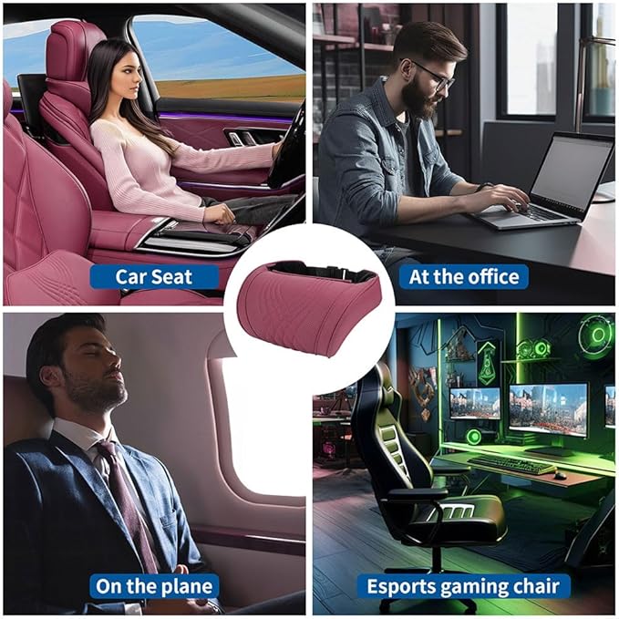 Car Headrest Memory Foam Neck Pillow for Driving with Leather Cover Soft Comfortable Seat Head Pillow Cushion for Most Cars SUV Sedan Home Office Red (1PC)