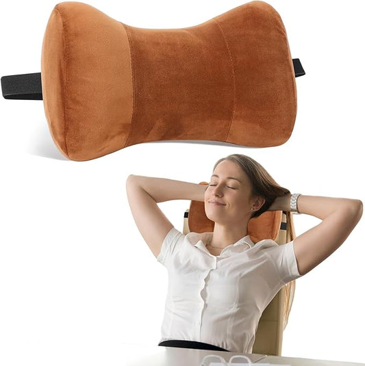 Youyole Car Neck Pillow for Driving Seat 11.8 x 7.87 x 4.7 Inches Office & Gaming Chair Neck Support Pillow Memory Foam with Strap Velvet Cover for Car Driving and Desk Use(Coffee)