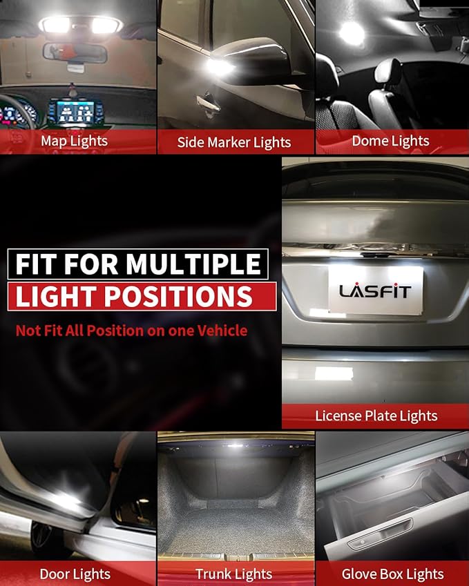LASFIT 194 LED Bulb for License Plate Bulb White Bright,T10 168 LED Bulbs Canbus Error Free, 400LM 6000K 192 2825 W5W for Dome Map Trunk Cargo Lights (2-Pack)